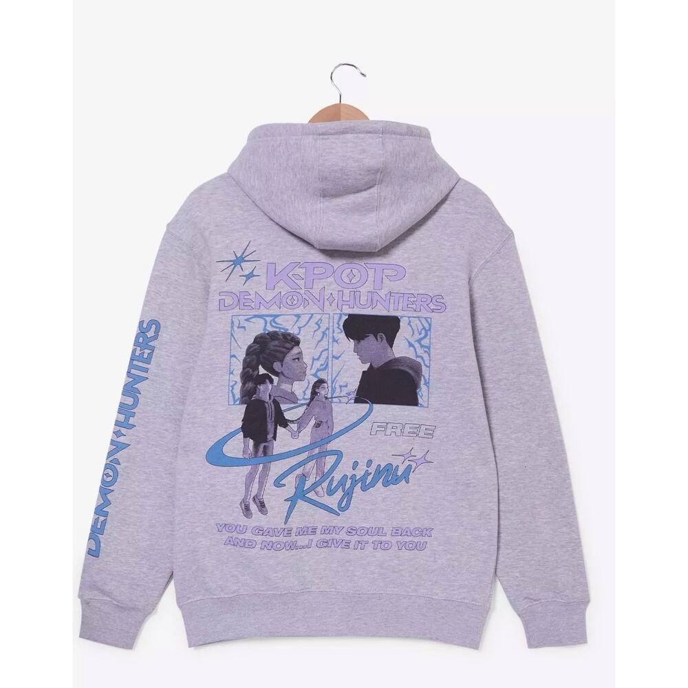 KPop Demon Hunters Jinu & Rumi Zippered Hoodie, Gray, XL